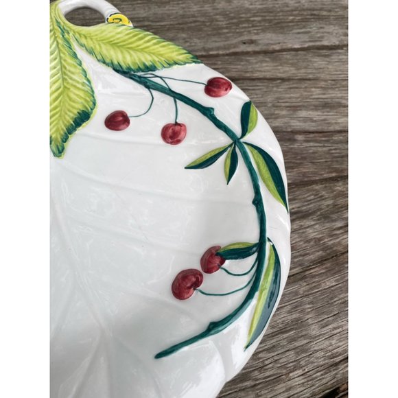 Vintage Italy Ceramic Serving Plate Leaf Shape & Cherries - Picture 6 of 12